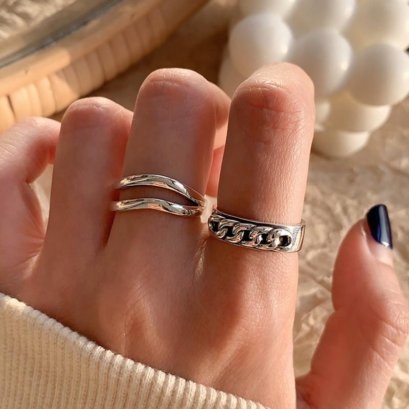 Minimalist Unique Womens Silver Ring With Elegant Geometric Shape Adjustable Size