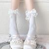 White lace floral bow calf socks Lolita Velvet mid-calf socks with trendy patterns, pure and desirable