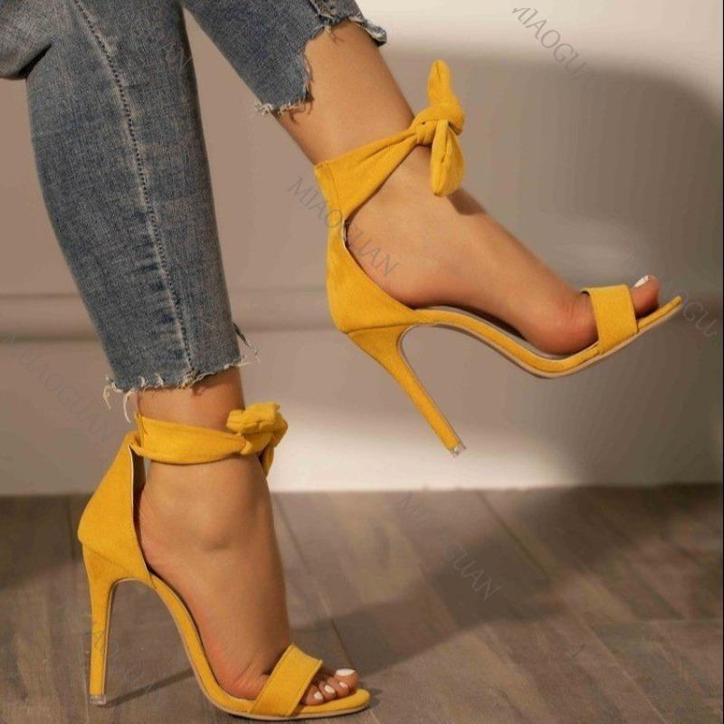 Fashion Sexy High Heels Women Summer Shoes Fish Mouth Bowknot Hollow Gladiator Sandals Solid Color Suede Thin Heel Elegant Women's Pumps
