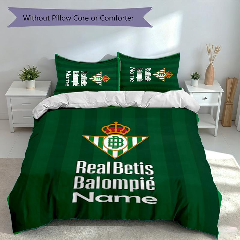 3pcs Custom Name Real Betis Balompié Bedding Set,Includes 1 Duvet Cover and 2 Pillowcases,All-season Bedroom Decor