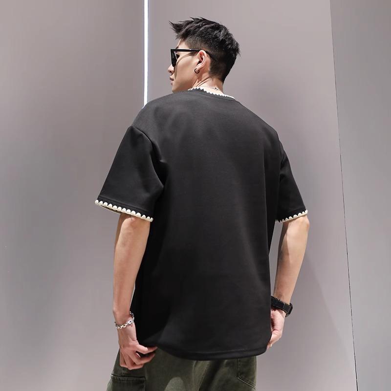 Men's Summer All-match Casual Short-sleeved T-shirt  High-end Loose Quarter-sleeved Top