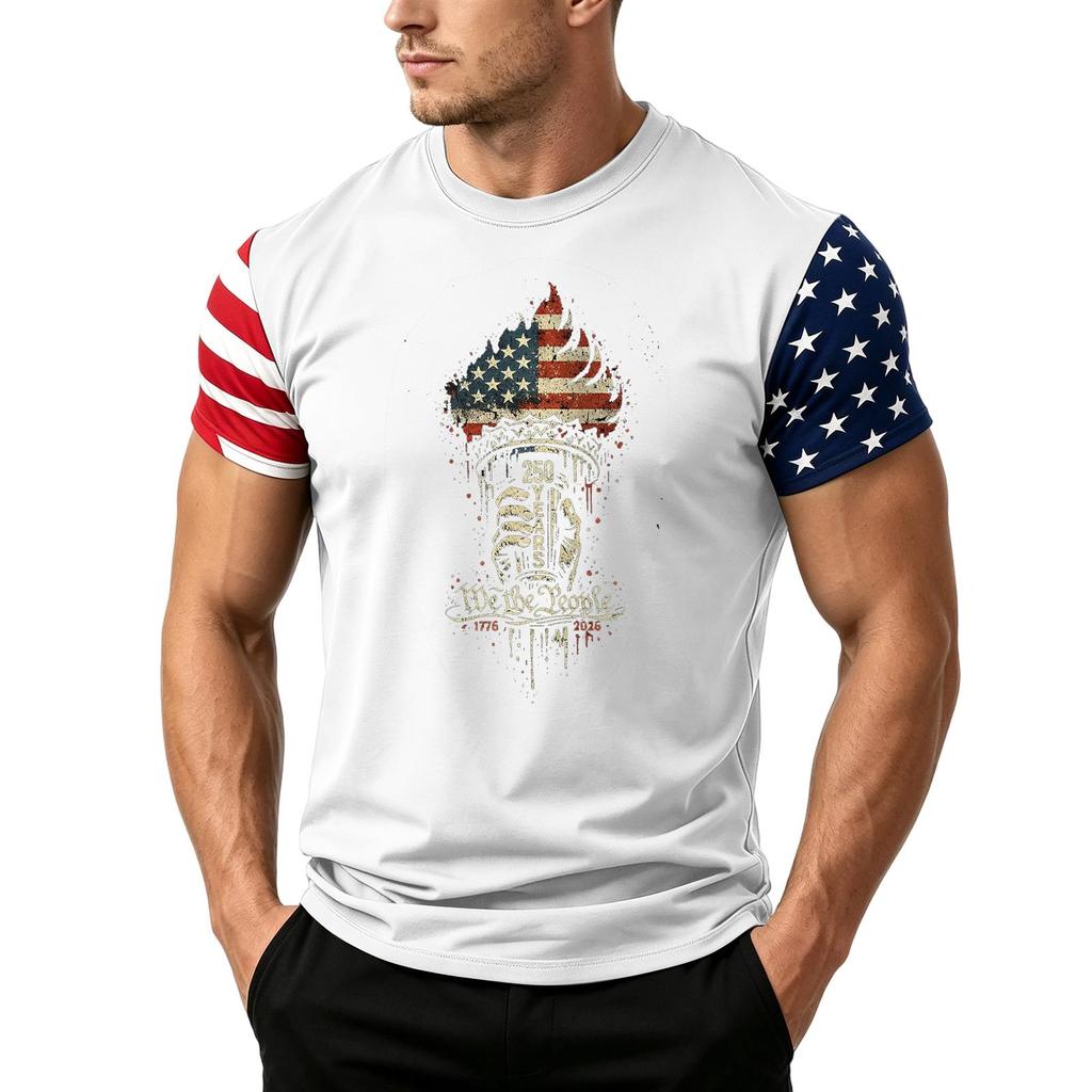 Men's Loose Fit Short Sleeve T Shirt with Flag Print Casual Summer Daily Wear Lightweight Breathable Fabric