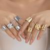 Irregular Smooth Opening Design Ring Set, Exaggerated Metal Wind Lava Retro Ring Rings