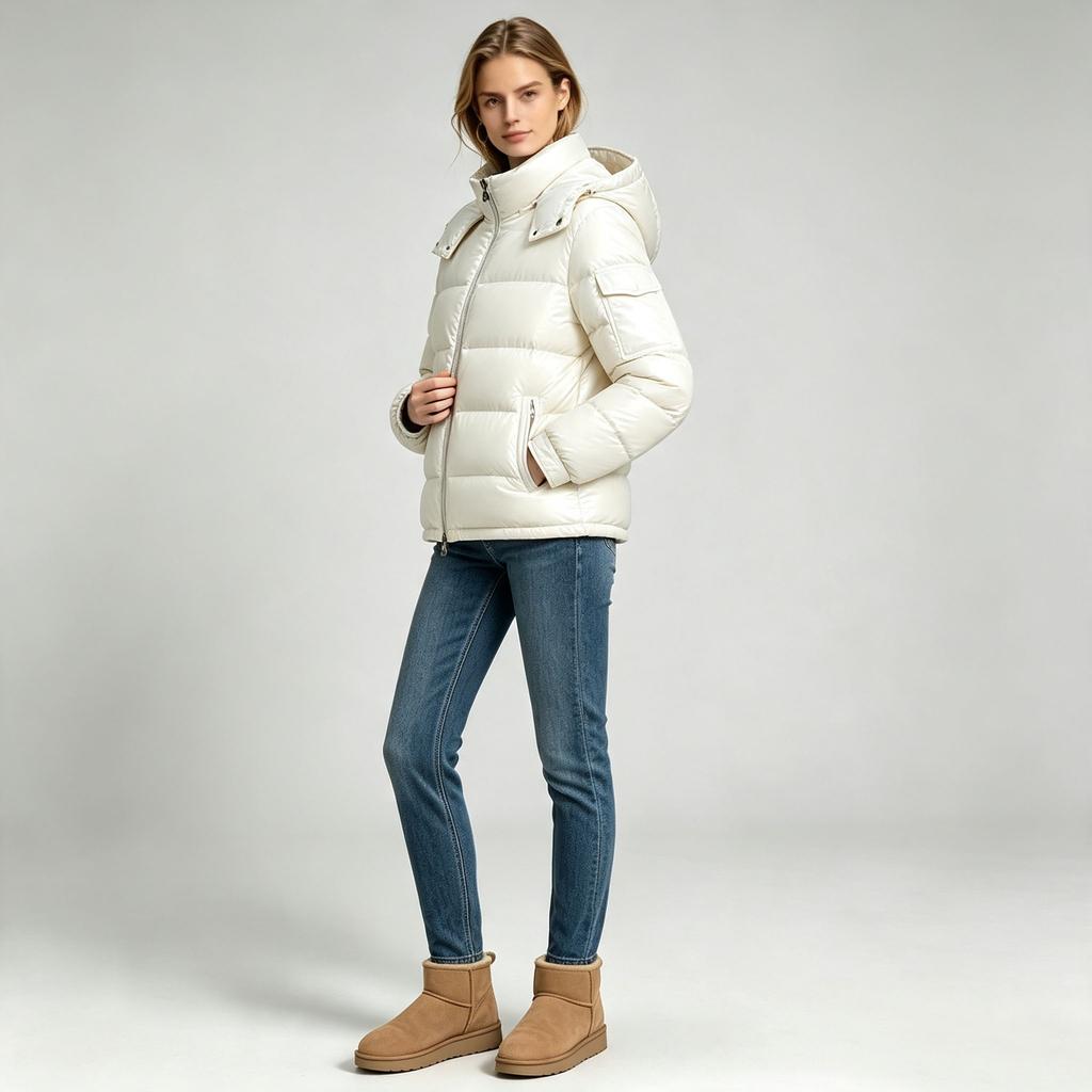 Mon Style Down Jacket Glossy Stand-Up Collar Windproof Men's and Women's Hooded