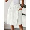 Summer Women's Pockets Casual Shorts Skirts Fashion Loose Shorts Casual Simple Solid Color Straight Leg Short Pants Vintage Simple Short Trousers
