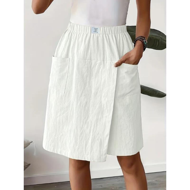 Summer Women's Pockets Casual Shorts Skirts Fashion Loose Shorts Casual Simple Solid Color Straight Leg Short Pants Vintage Simple Short Trousers