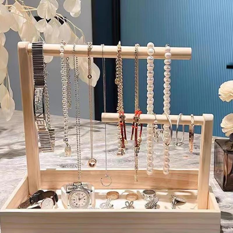 Practical Wood Rack Elegant Jewelry Organizer Accessories Display Stand for Women Girls Jewellery Storage Shelf