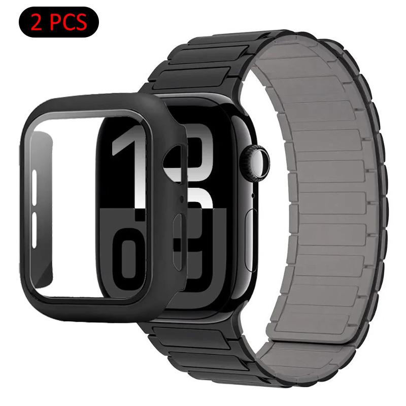 Silicone Strap+Case For Apple Watch Ultra 3/2/1 49mm 11 10 46mm 42mm Magnetic Band iWatch 9 8 7 45mm 41mm 6 5 SE 44mm/40mm Cover