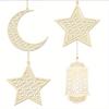 3Pcs Ramadan Wooden Ornaments Eid Mubarak Hanging Hollow Pendant Ramadan Party Wall Decorations Moon Star Lantern Shape Ornament for Muslim Islam