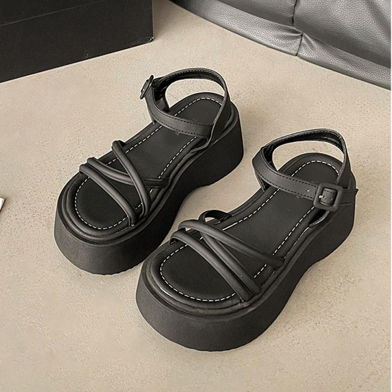 Fashion Roman Sandals Women's 2025 New Summer Thick Bottom Cross Strap Platform Sandal Casual High Heels Solid Heeled Sandals for Women