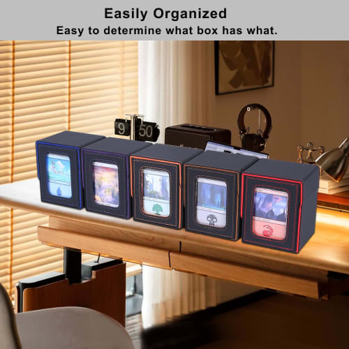 AFIING MTG Deck Box for Commander Display, Holds 100 Double-Sleeved Cards, Magic Commander TCG Card Storage Box with 2 Dividers, Drawstring Bag, and 1