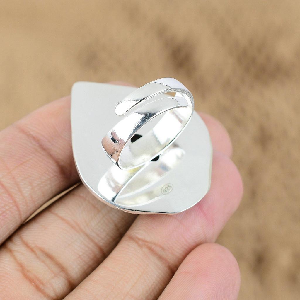 Natural Picture Jasper Gemstone Promise Adjustable Ring 925 Silver For Women