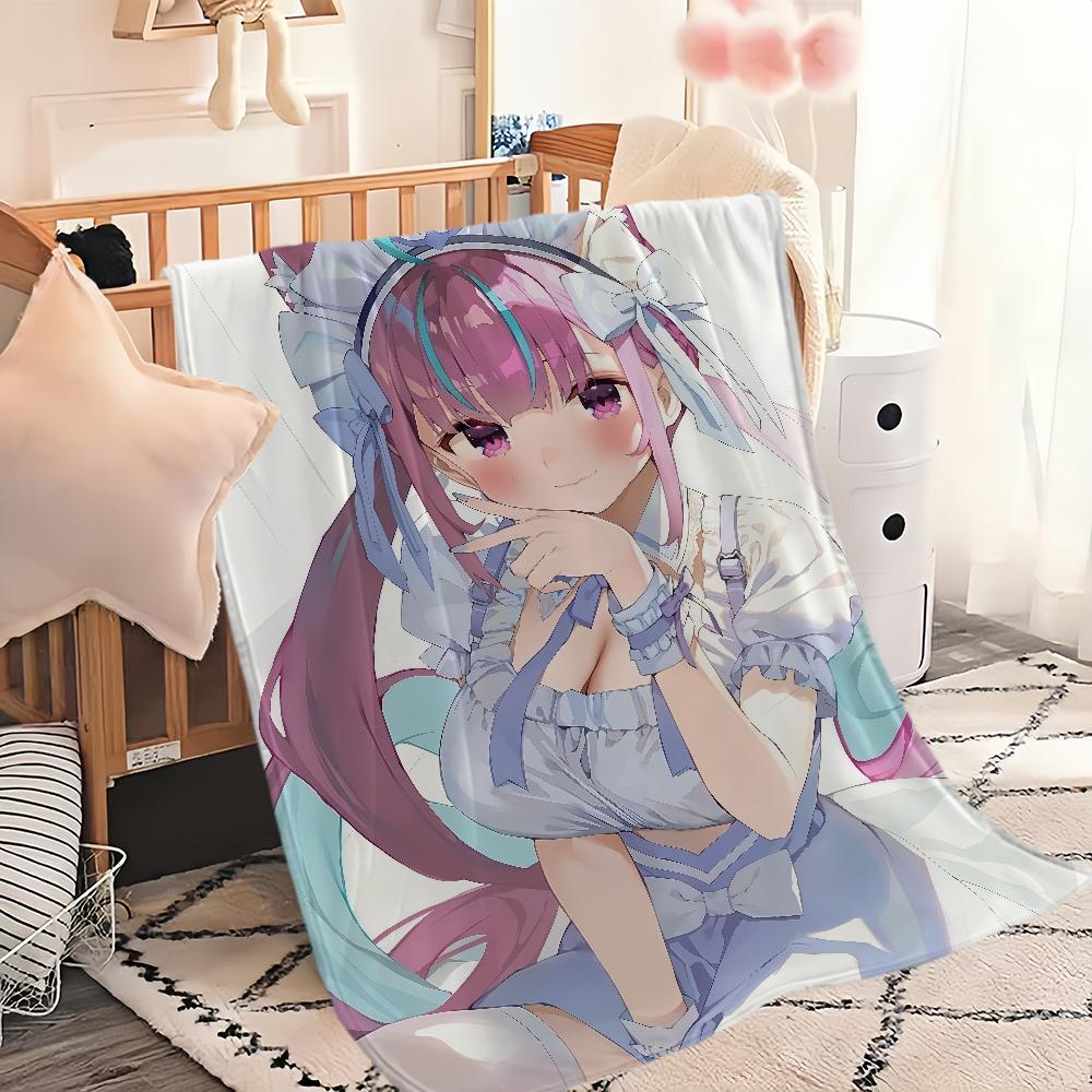 music anime girl H-Hololive M-Minato Aqua Flannel warm soft plush blanket sofa living room hogar office bedroom travel gift home