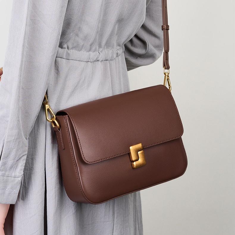 Genuine Leather Bag Women's Bag New Messenger Bag Women's Commuting Shoulder Tofu Bag Small Square Bag Cowhide Bag