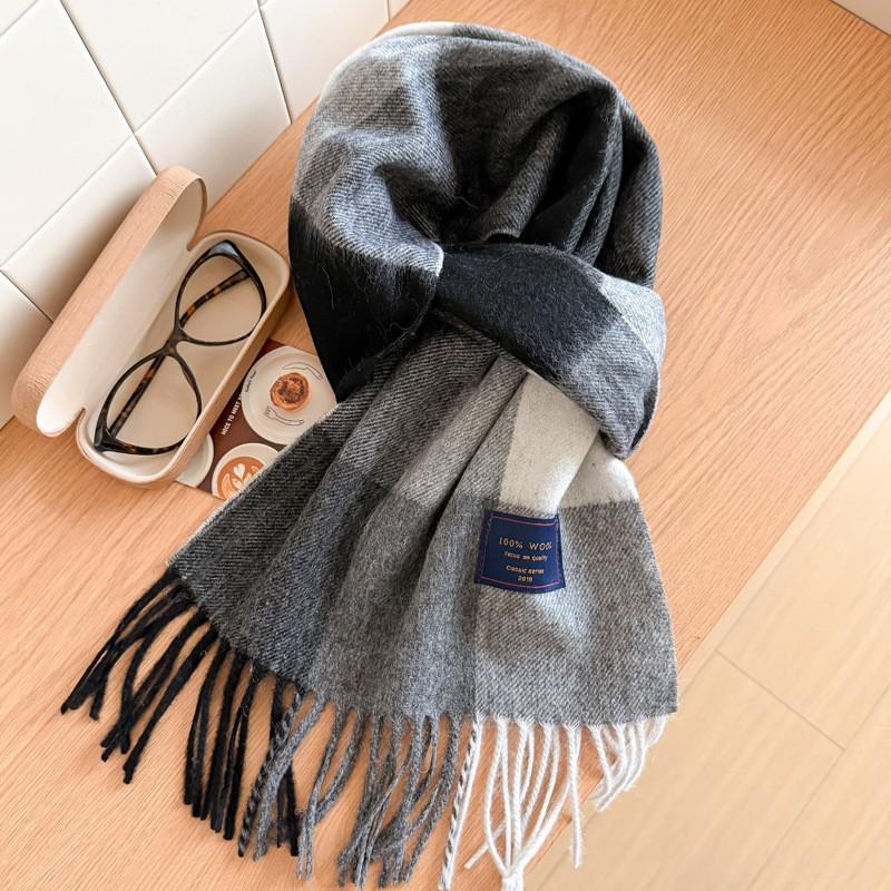 100% Wolle Karierter Schal Herren Damen Paar Warm Kaschmir-Mischung Karriert Winter Halswärmer