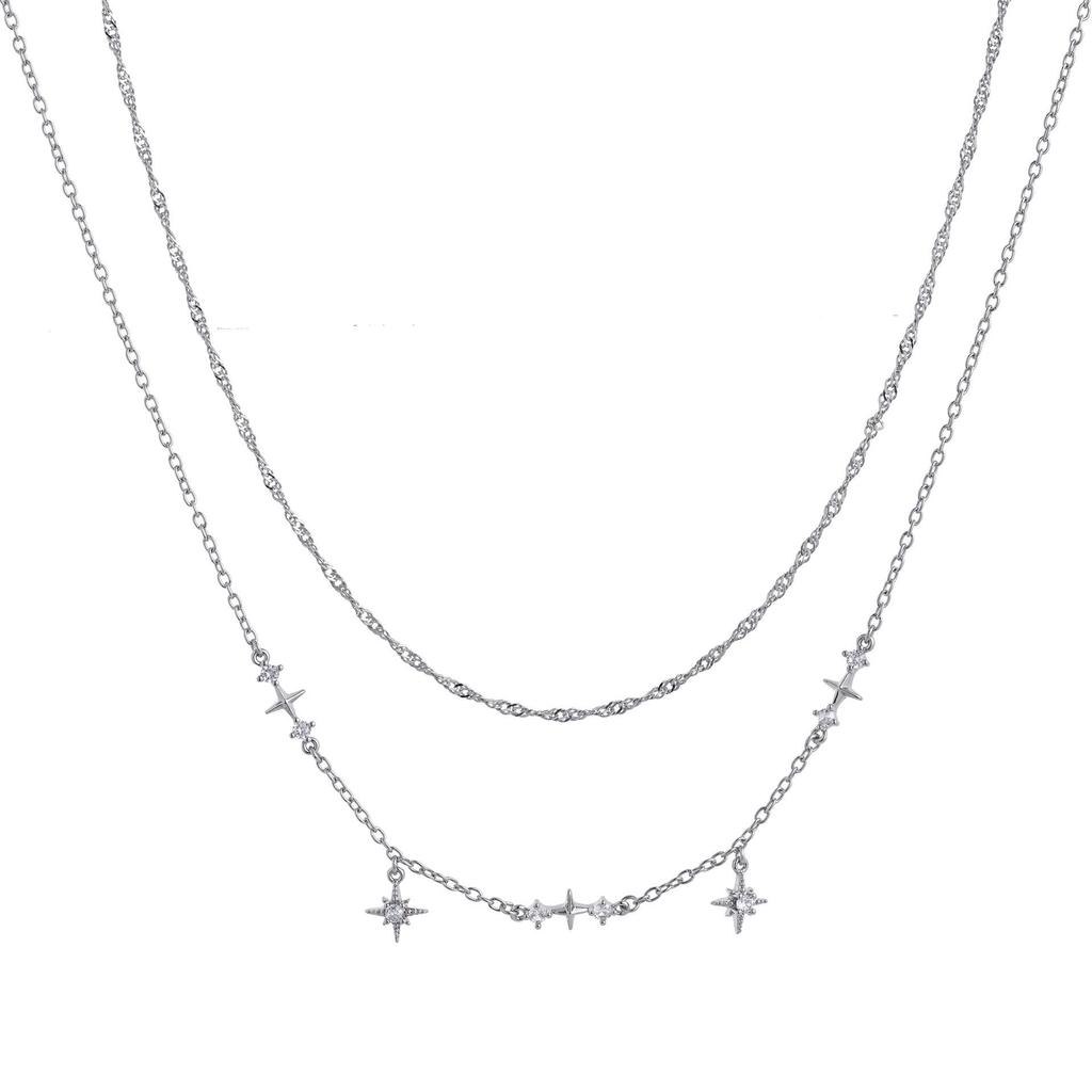 Zirconia Crystal Water Drop Pendant Necklace, Titanium Steel, Vacuum Electroplated, Geometric Design.