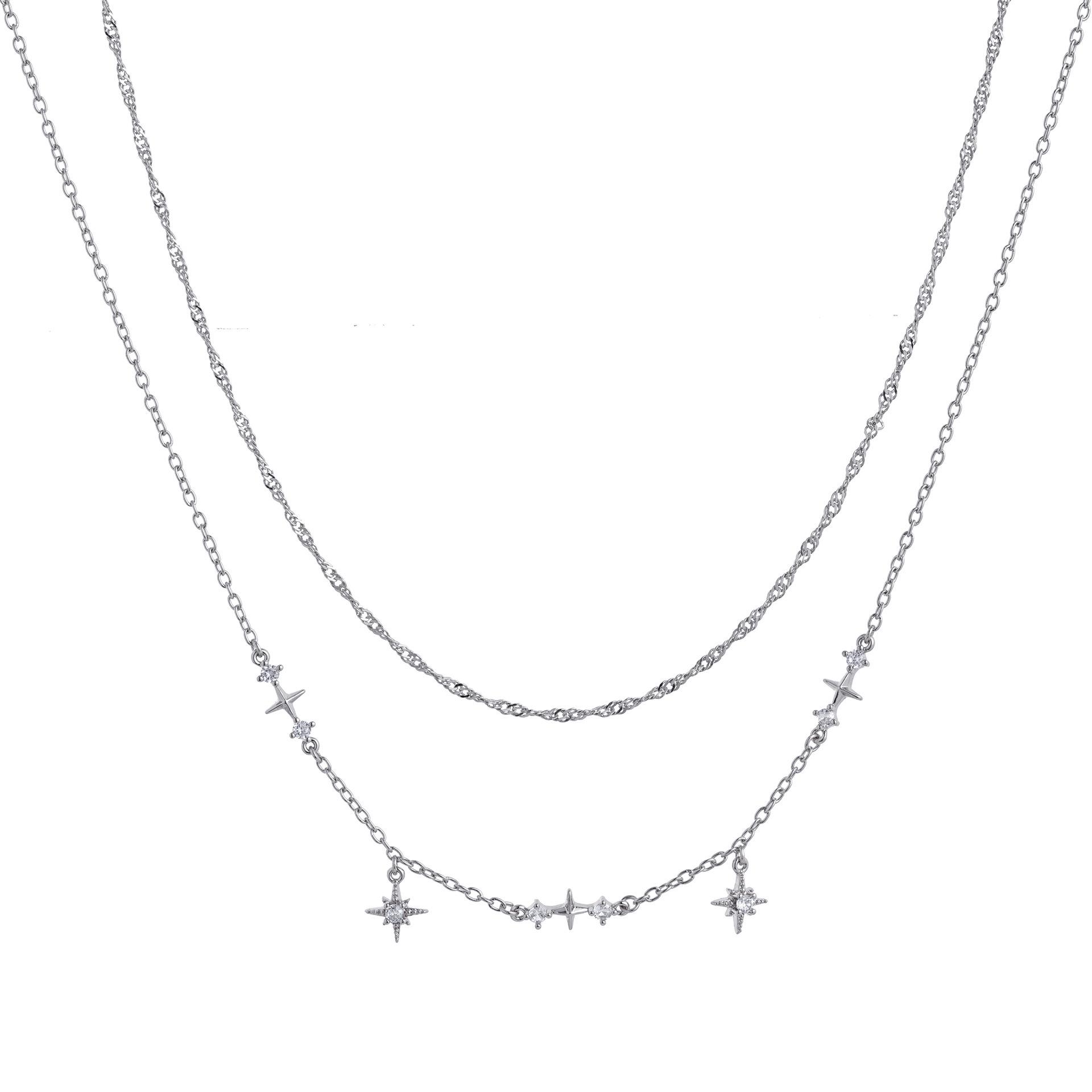 Zirconia Crystal Water Drop Pendant Necklace, Titanium Steel, Vacuum Electroplated, Geometric Design.