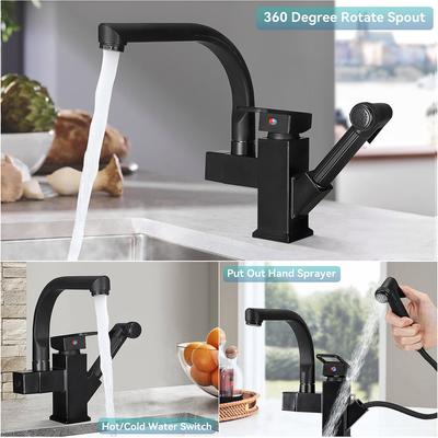Kitchen Stainless Steel Faucet Pull Out Bidet Spray Deck Mount Hot Cold Mixer Tap Black 360 Rotation Swivel Bathroom Sink Crane Black