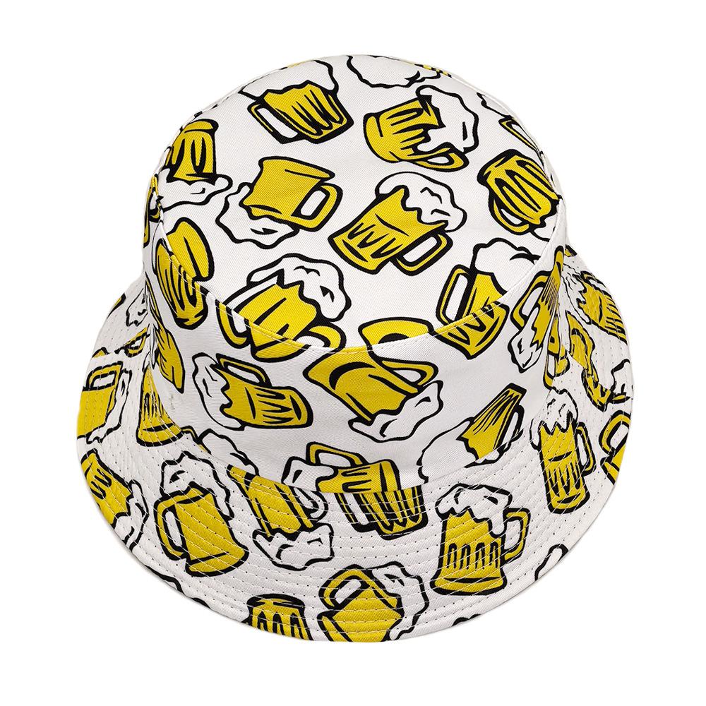 Cartoon Bier Emmerhoed Bier Print Patroon Vissershoeden Dubbelzijdig Polyester Panama Pet Unisex Buiten Strand Nieuw