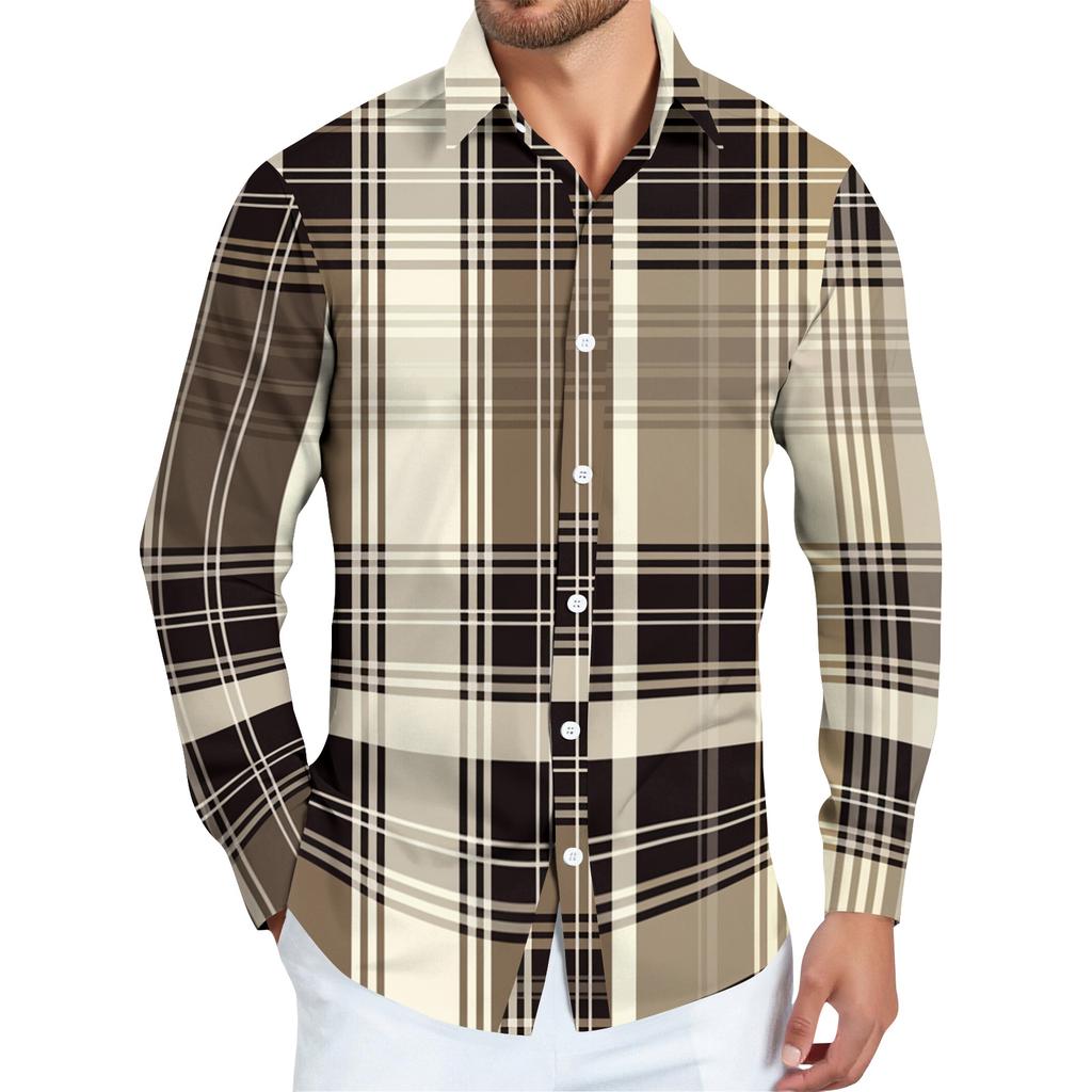 Men's striped print long sleeve button,up shirt