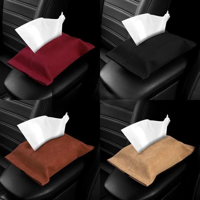 PU Leather Car Tissue Boxes Multifunctional Car Sun Visor Back Seat Hanging Tissue Bag Organizer for Car Accessories