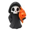 Decorative Figurine for Kids Cute Grim Reaper Halloween Figurine, 3D Printed Spooky Little Desk Decor Statue with Flame Skull, Desktop Ornament,