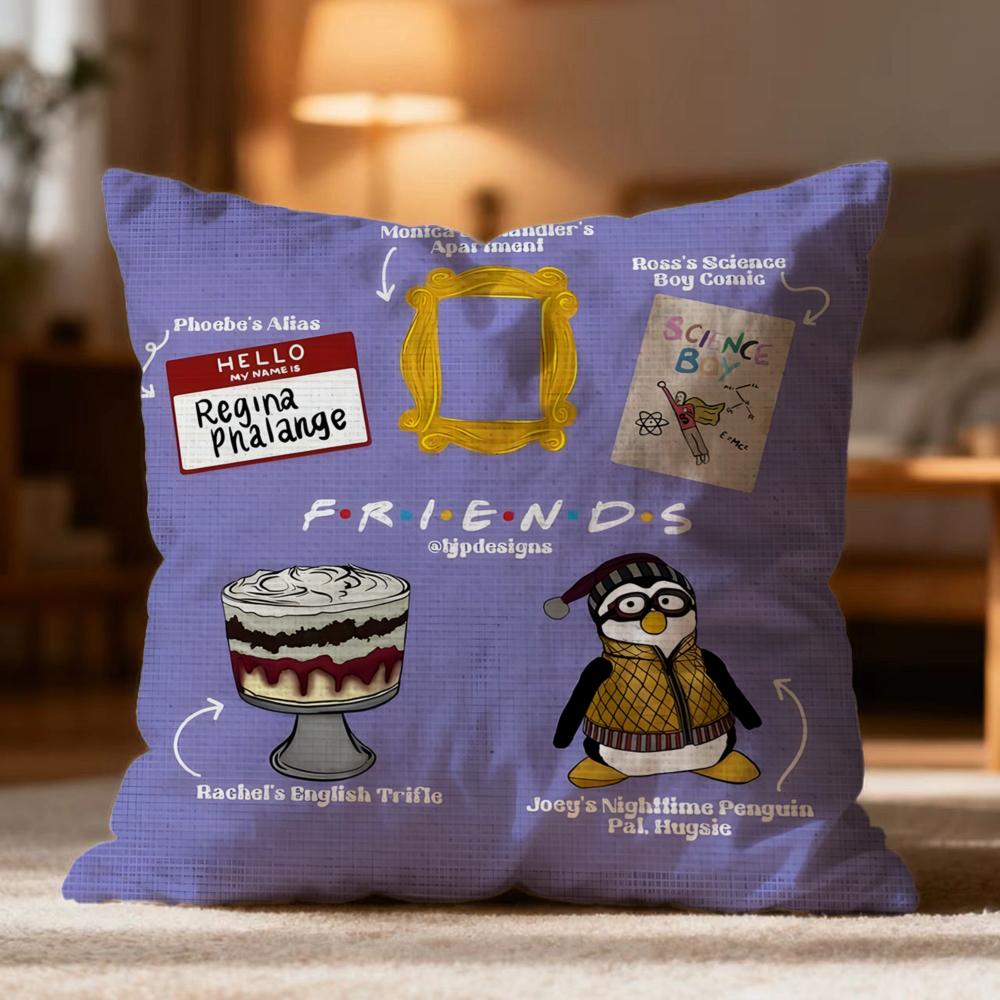 Fashion FFriendses Cushion Cover Soft Washable Pillow Case Multi-Scene for Couch Bed Travel Office Use