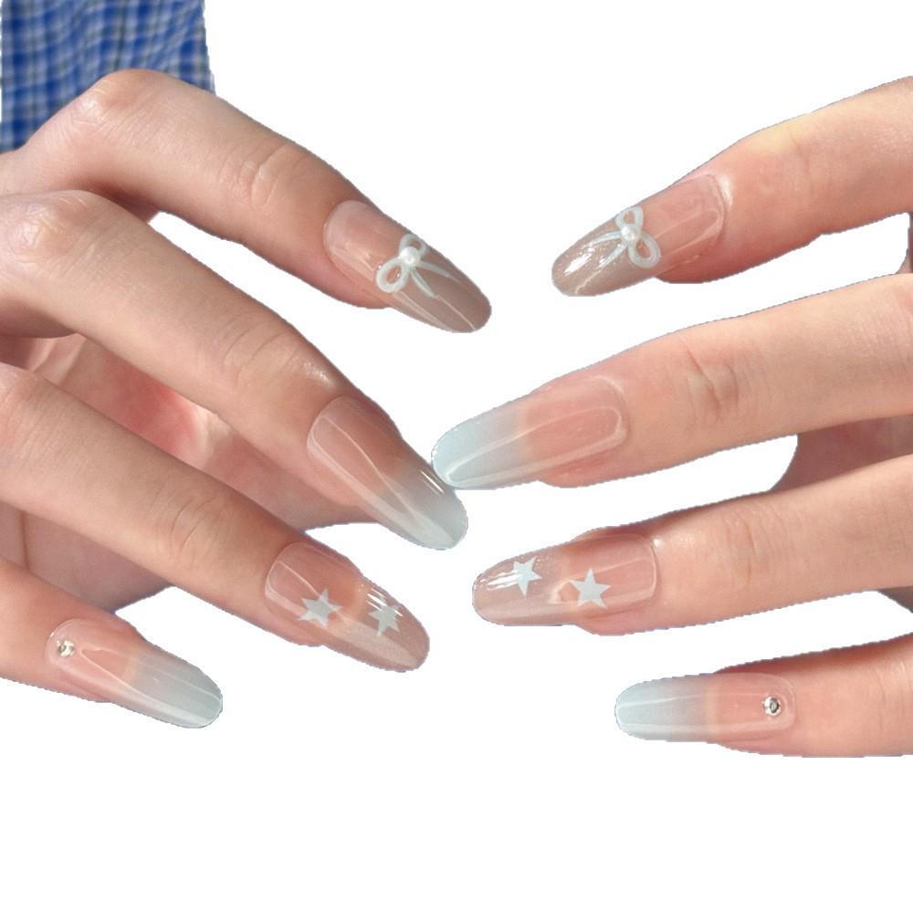 26 New Spring/Summer Ice Translucent Nude Gradient Sea Salt Star Nails with 3D Bow