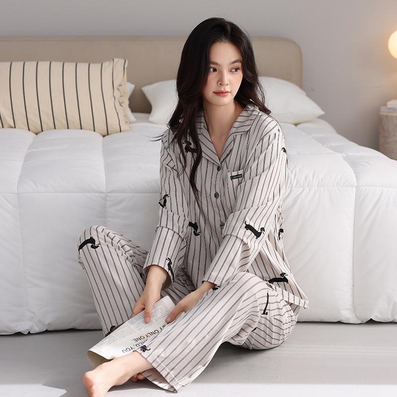 Women's Autumn Cartoon Pajama Set - Rayon Cotton, Cardigan Style, Long Sleeve & Pants, Casual, Comfortable, Breathable Homewear.