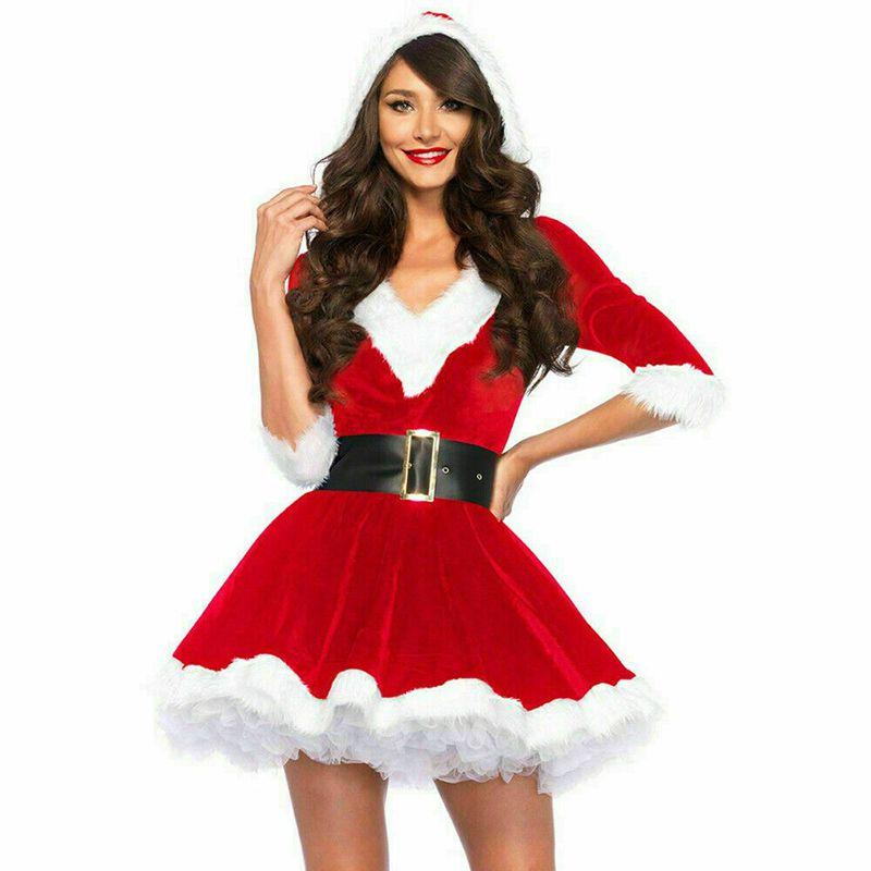Santa Womens Girls Claus Christmas Costume Cosplay Lady Xmas Outfit Fancy Dress