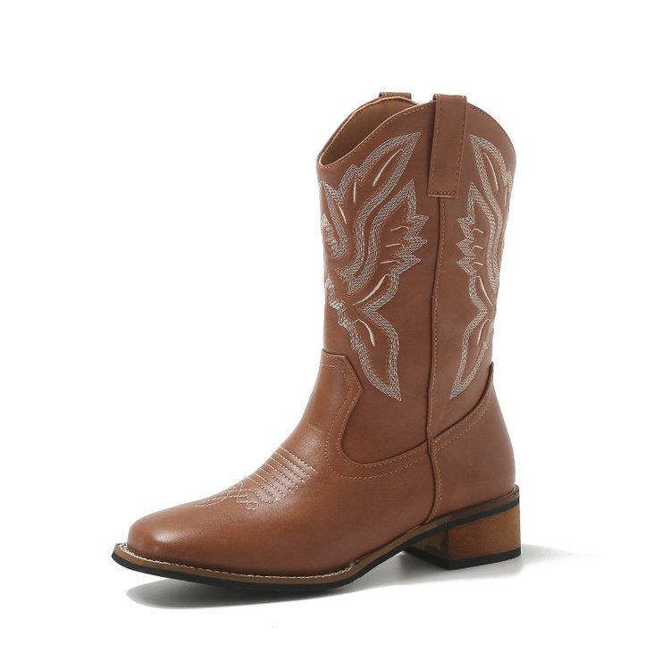 Martin boots Western cowboy boots Versatile women's boots Embroidered high tube retro small square head boots Xinjiang travel wear