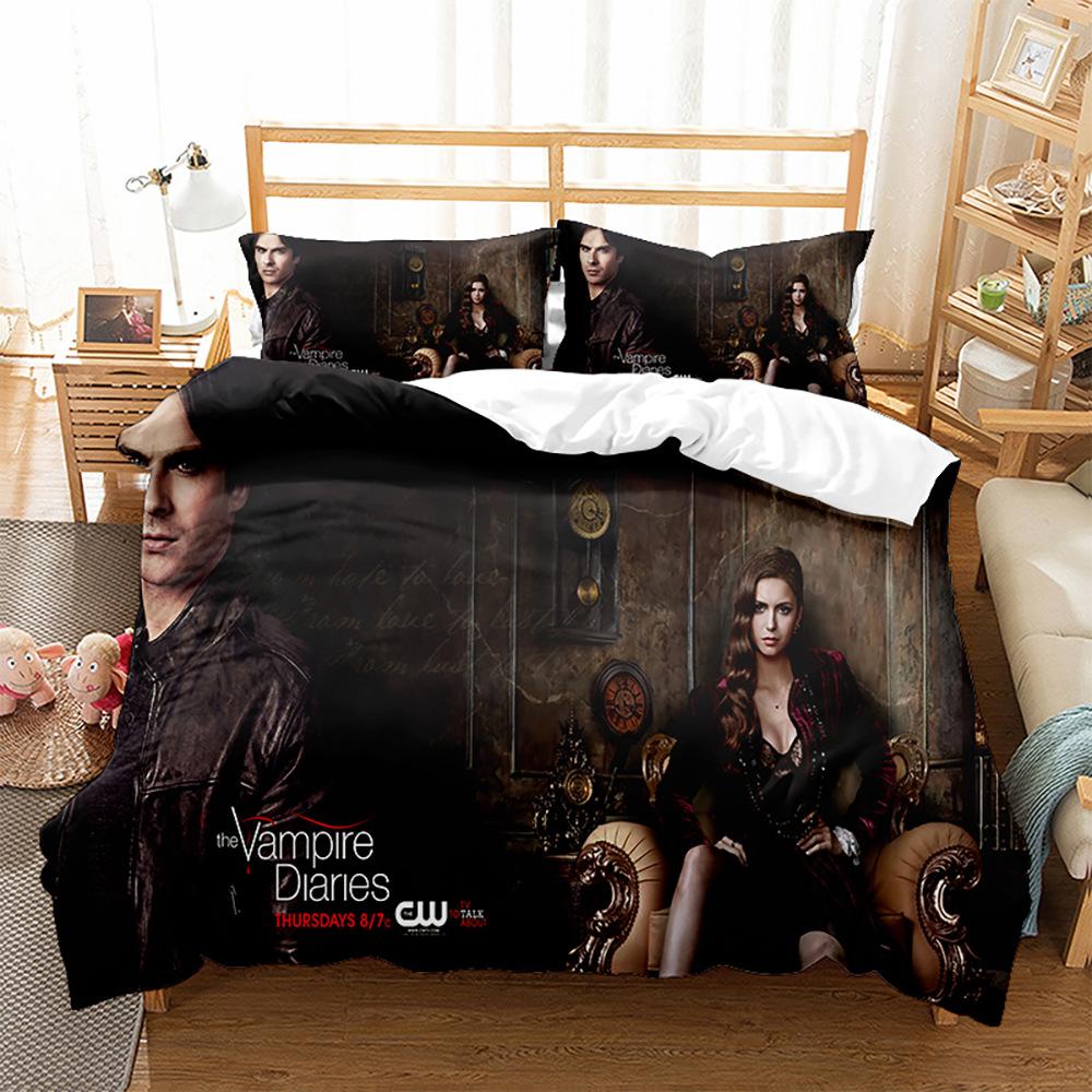 Il Set Lenzuola V-Vampire Diaries Elena Gilbert Stefan Salvatore Copripiumino Set Letto Scena Serie TV Copripiumino Federa