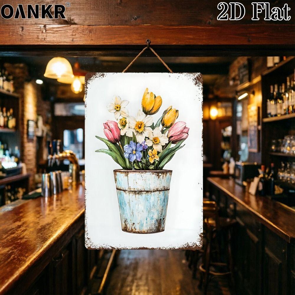 Vintage Metal Wall Poster – Floral Garden Decor, 20x30cm