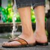 Fashion Summer New PU Leather Flip Flops Casual Clip On Men's Shoes Beach Slippers Outdoor Breathable Comfortable Men Simple Sandals