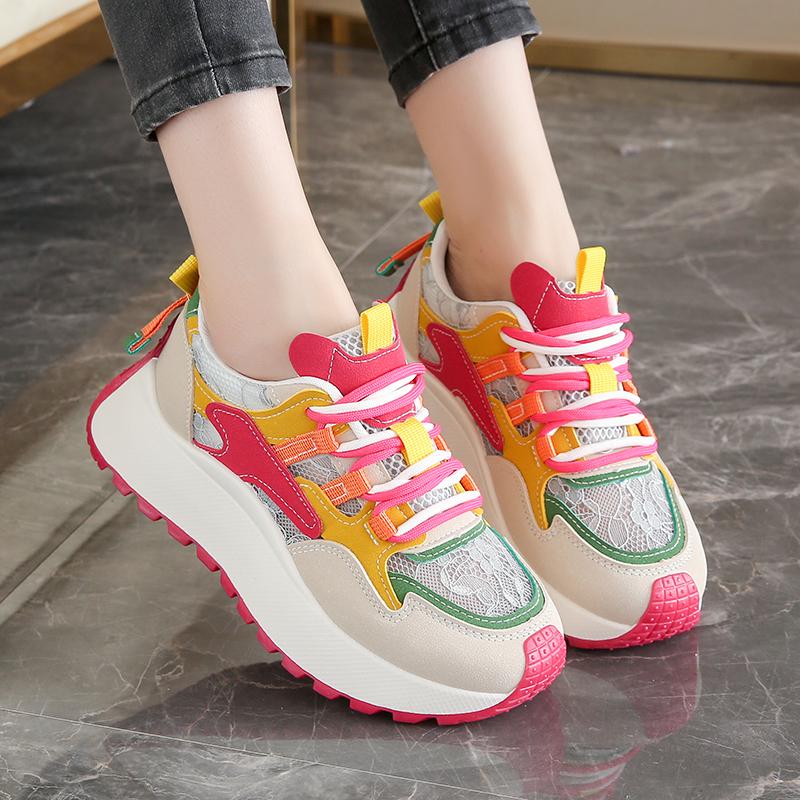 CRLAYDK Summer 2025 Women's Tennis Platform Walking Shoes Breathable Casual Sneakers Comfort Lace-up Sports Stylish Trainers