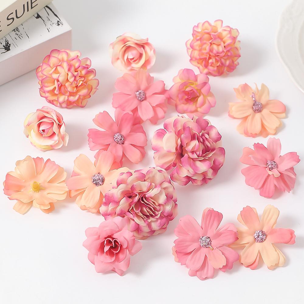 7/16Pcs Artificial Flowers Silk Fake Flower Head for Home Decor Wedding Marriage Decoration DIY Garland Gift Craft Accessories