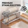 Premium Stainless Steel Pull Out Dish Rack Kitchen Cabinet Drawer Bowl Plate Drying Multi Size Storage Organizer
