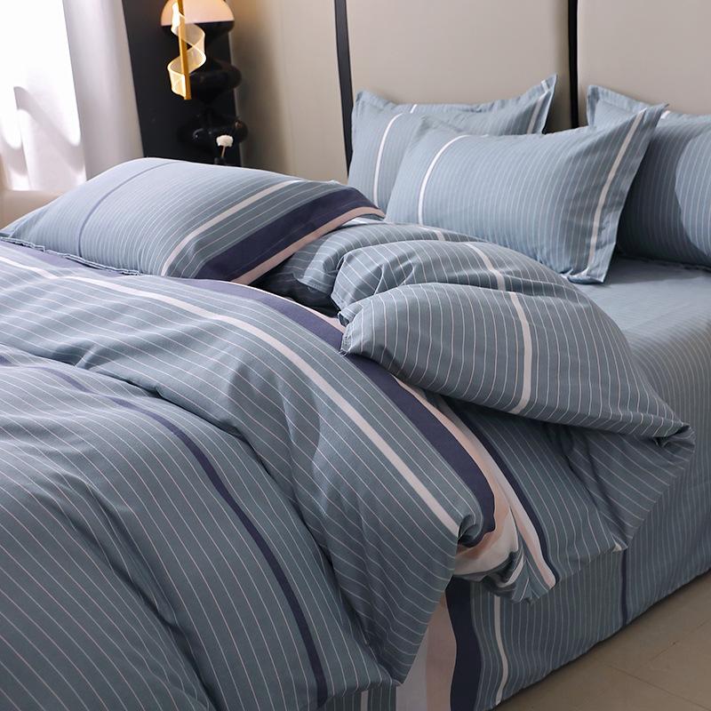 Autumn Winter Pure Cotton Brushed 4 Piece Bedding Set Simple Striped Thick Bed Sheet Duvet Cover All Cotton Bed Supplies 3 Piece Set With Pillowcase