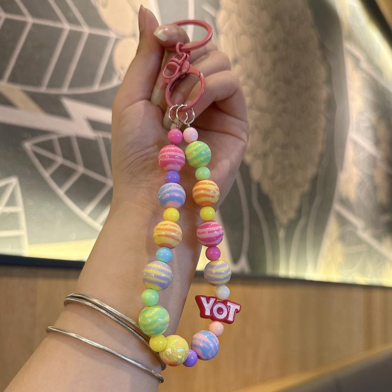 Colorful Electroplated Five-Pointed Star Bead Bracelet Keychain Pendant.