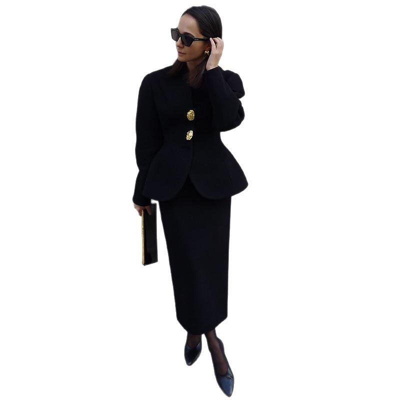 2026 Frühling Elegantes Damen-Anzugjacken- und High-Waist-Rock-Set mit langen Ärmeln