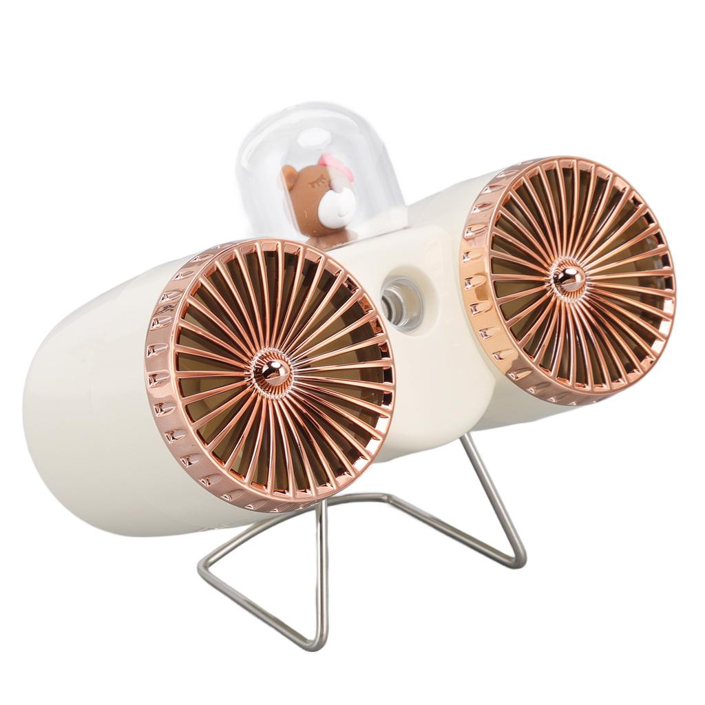 USB Desk Fan Dual Blade Bear Design 3 Speeds Strong Wind USB Charging Night Light Table Fan for