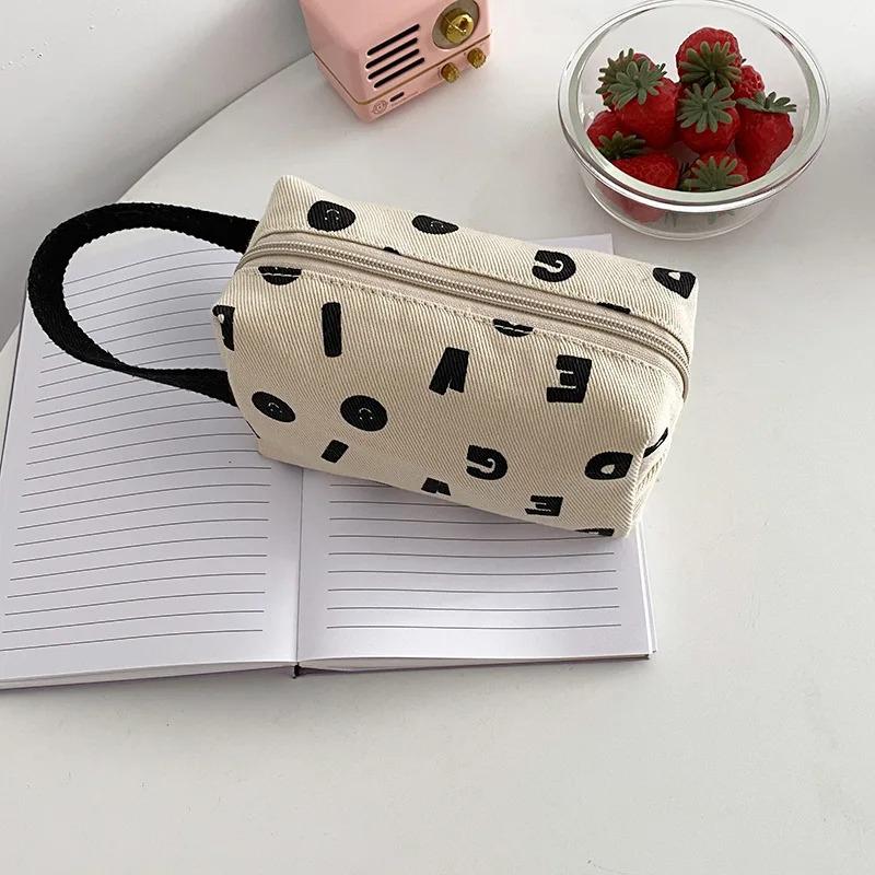 Letters Print Women Canvas Cosmetic Bags Cott Cloth Make Up Bag Pouch Little Handbag Clutch Travel Organizer Case For Girls