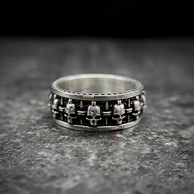 Punk Gothic Skeleton Open Ring Neutral Retro Creative Silver Color Hip Hop Personalized Halloween Party Jewelry Gift