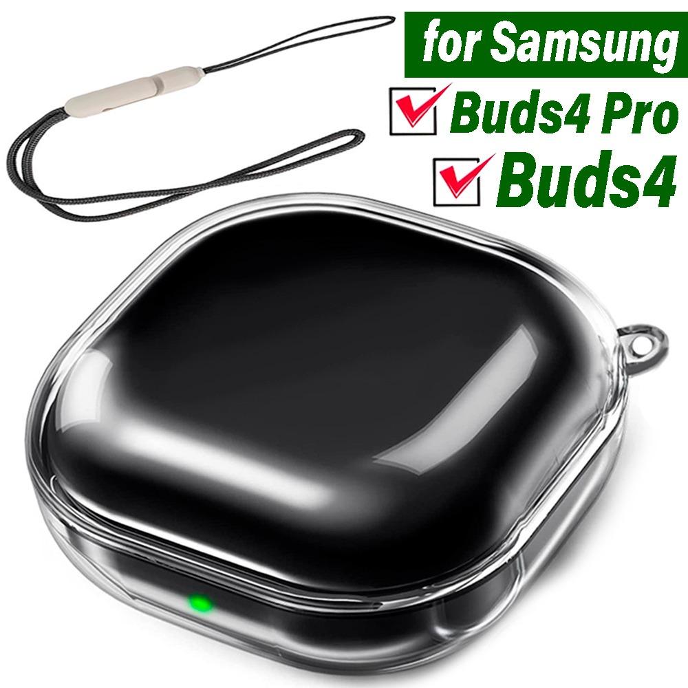 Transparent Earphone Case for Samsung Galaxy Buds 4/4 Pro TPU Cover with Keychain for Galaxy Buds 4 Case with Anti-loss Strap