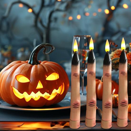 Halloween LED Finger Taper Candles Flameless Flickering Finger Candle Sticks Battery Operated Fake Candles with Remote for Holiday Home Decor