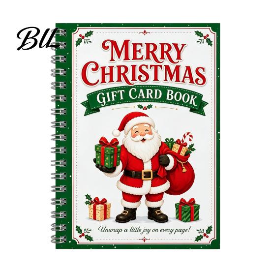 Christmas Themed Coil Bound Notebook Merry Gift Card Holder Book, DIY Spiral Party Favor Booklet, Xmas Gifts for Family, Friends, Celebrations
