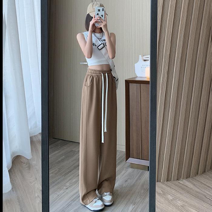 Grey Sweatpants Women Smaller Spring and Autumn High-Waisted Draped Loose Straight Banana Pants Casual Wide-Leg Pants Female