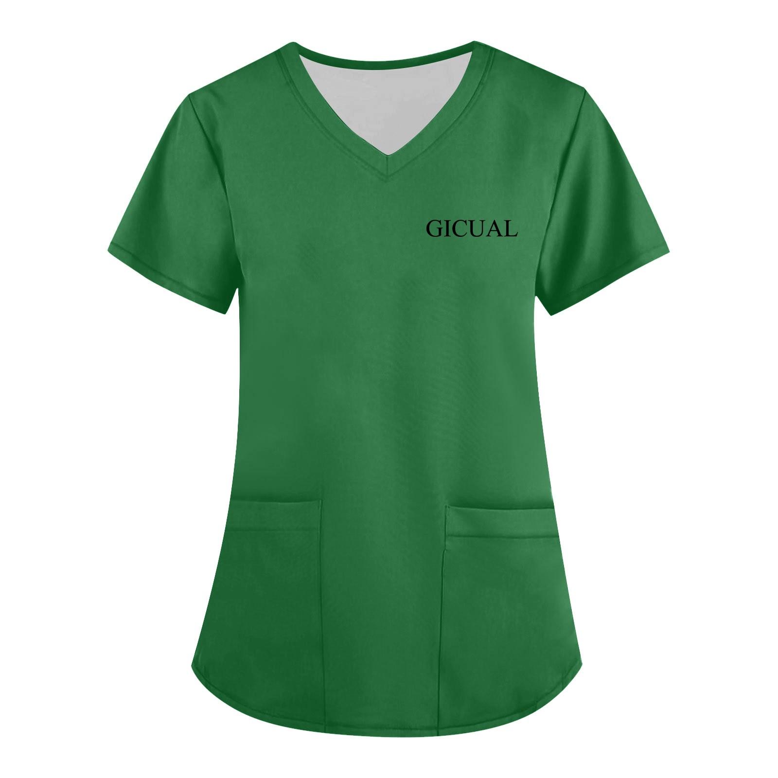 Women s Short Sleeve V-neck Tops Working Pocket Blouse XXL зелёный