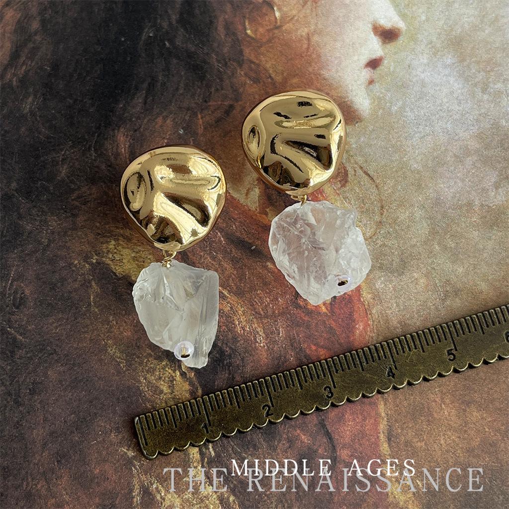 Серьги-пусеты из белого кристалла из натурального камня, серьги в стиле ретро с французским темпераментом, серьги неправильной формы