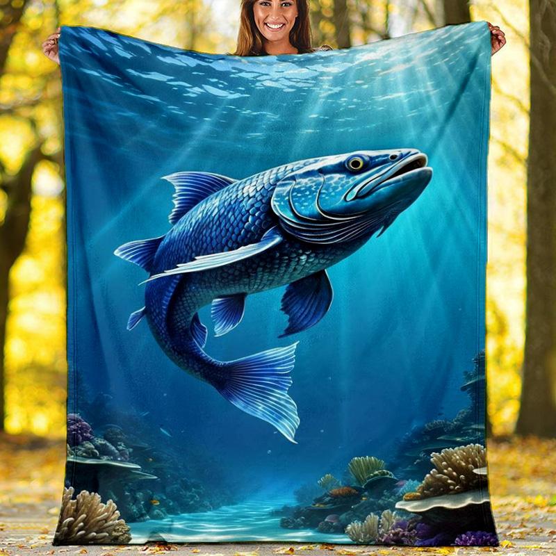 Orca Whale Jumping Ocean Scene Fleece Printed Flannel Blanket, Warm Soft Throw Sofa Bed Blanket